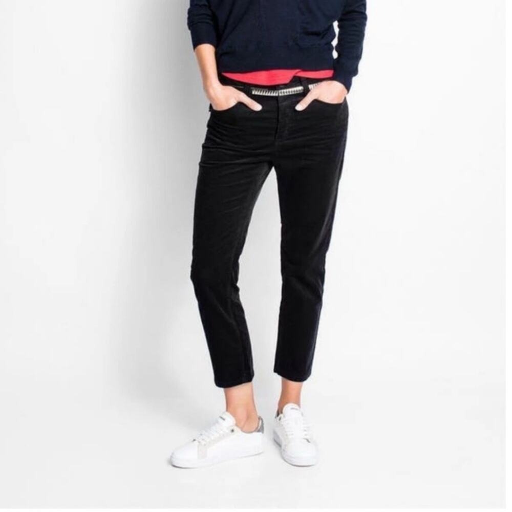 Zadig & Voltaire Boyish Velours Black Corduroy Leather Pocket Pants 36 S